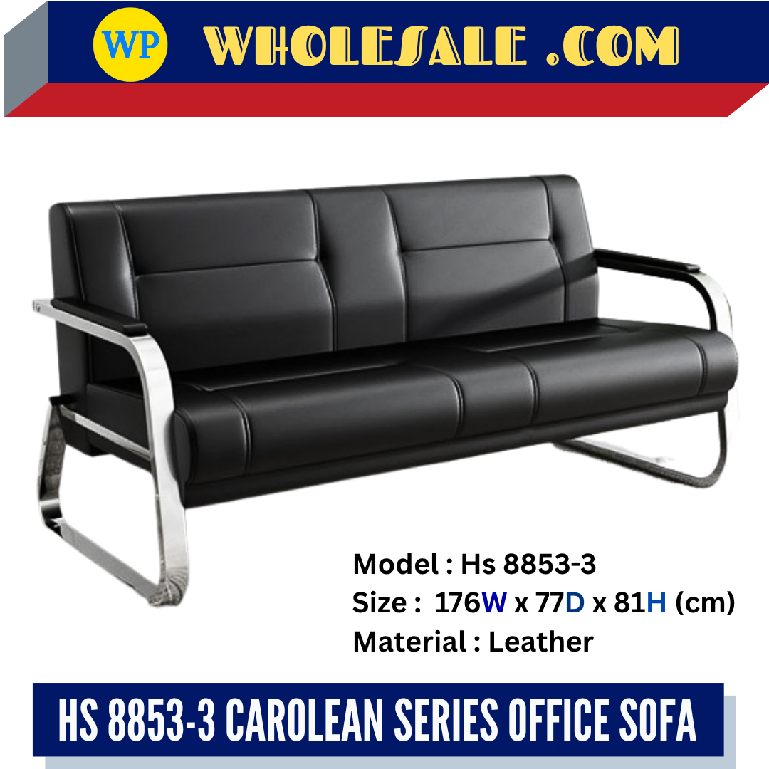 HS 8853-3 CAROLEAN SERIES OFFICE SOFA - BLACK / OFFICE SOFA / VISITOR SOFA / SOFA PEJABAT / SOFA PELAWAT / 3 SEATER SOFA / HS 8853-3
