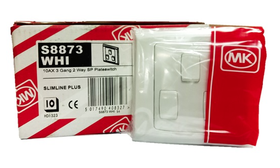 MK SLIMSLINE S8873 WHI 10A 3GANG 2WAY SWITCH (WHITE) (FLUSH)