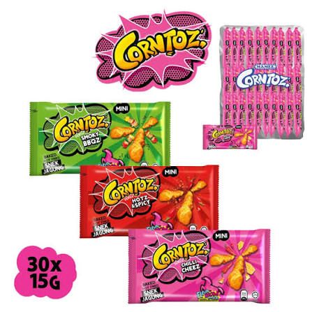 Corntoz Keropok Mini Pack - Hot Spicy & Chili Cheese 30x15gm