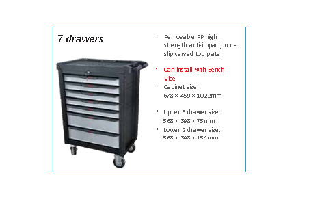 Temo 6 Drawer Professional Roller Cabinet - Black/Silver - 678 x 459 x 997mm