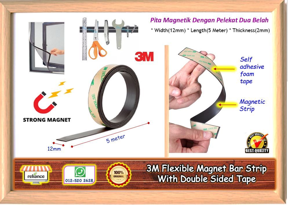 3M Magnetic Bar Strip Tape / 3M Flexible Magnet Bar Strip With Self Adhesive / 3M Double Sided Magnetic Tape / Pita Pelekat Magnet # Pilihan Panjang - 5M & 30 M # Kekuatan Magnetik # Produk USA # RS2359 ( KTT : 1 Gulung )