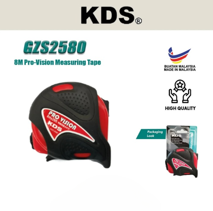 KDS GZS2580 PRO-VISION BLACK AND RED HEAVY-DUTY MEASURING TAPE (8M X 26FT)