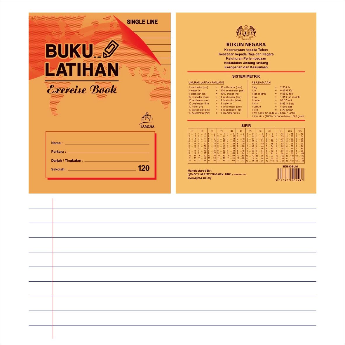 QP Soft Cover Exercise Book Single Line F5 120pgs 50gsm