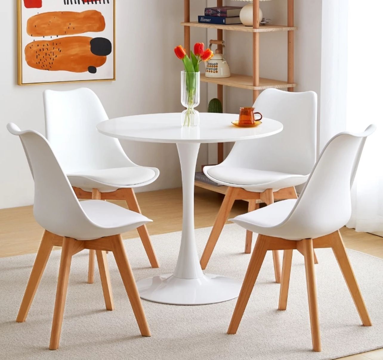 Chair Creative Curvy Eames Chair kerusi dining chai with PU Leather Material & Solid Wood Leg Modern Style - White
