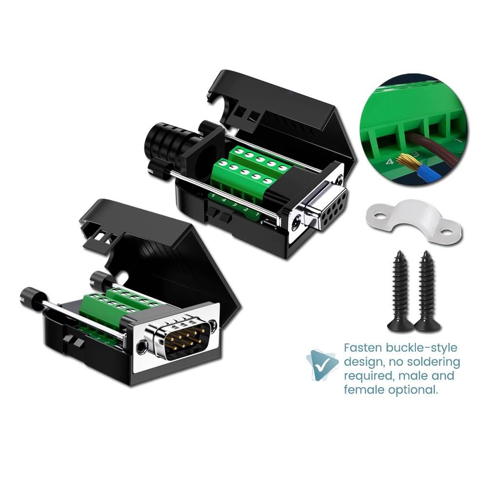 DB9 RS232 MALE FEMALE CONNECTOR BACK SIDE NUT COM TRANSFER-FREE SOLDER TERMINALS