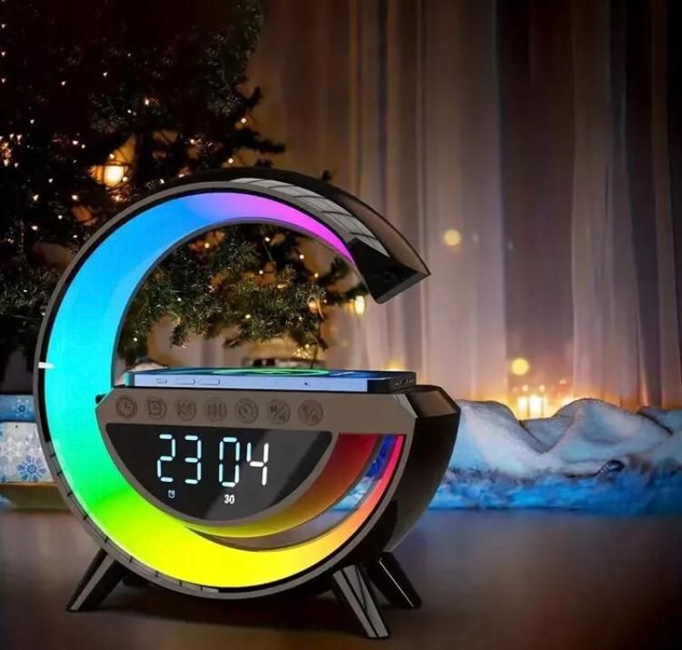 4 in1 RGB Bluetooth Speaker Wireless Charger Clock Multi Functional Ambient Light Portable Cordless Charging BT Speaker 10 Light Mode
