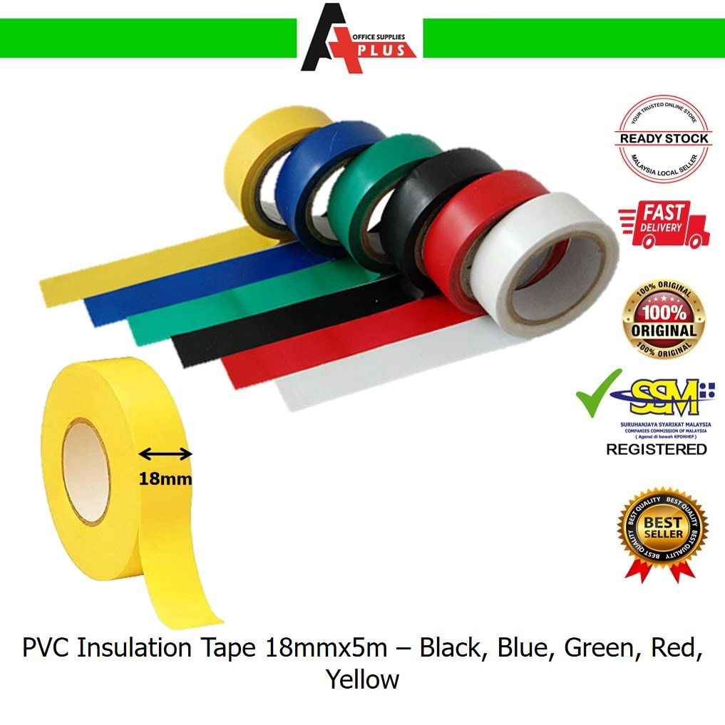 PVC Insulation Tape 18mmx5m / Pita Penebat - Black, Blue, Green, Red, Yellow