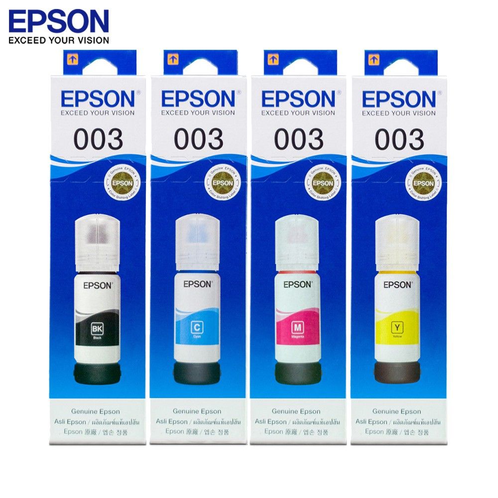 EP003 V100 (003) BLACK INK BOTTLE 65ML,EP003 V200 (003) CYAN INK BOTTLE 65ML,EP003 V300 (003) MAGENTA INK BOTTLE 65ML,EP003 V400 (003) YELLOW INK BOTTLE 65ML,