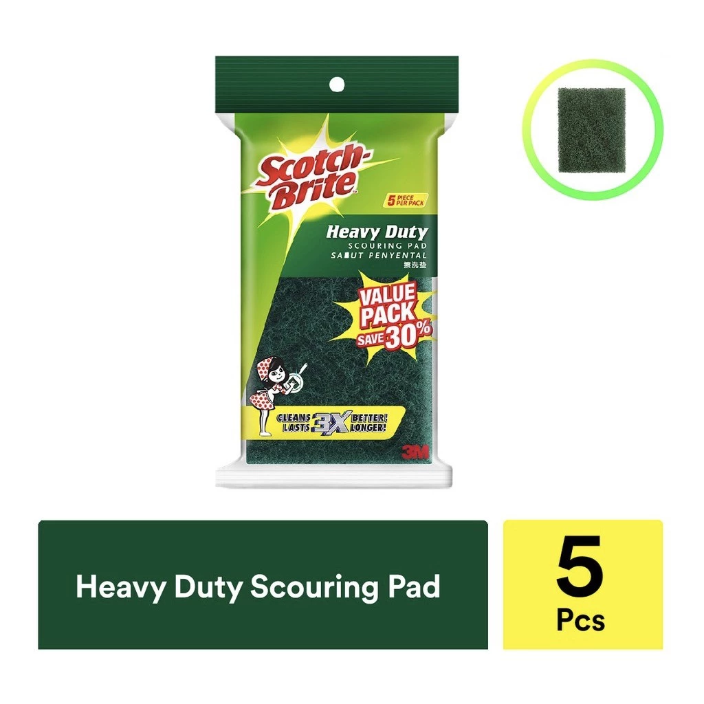 3M Scotch Brite Heavy Duty Scouring Pad Tough Clean (5 Pcs/Pack)