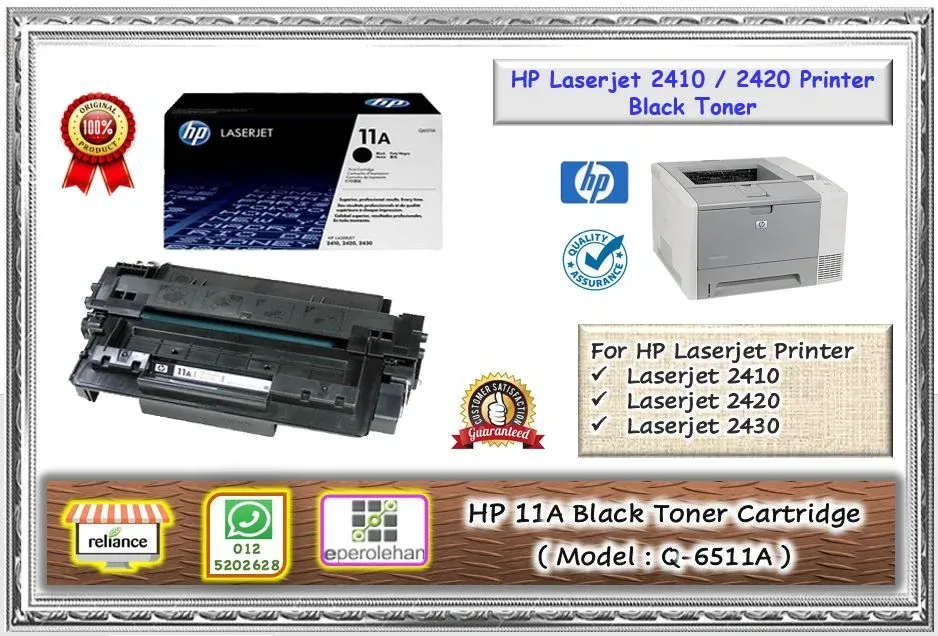 HP 11A Black Toner Cartridge : HP Q6511-A / HP Toner 11A Toner / HP Q-6511A Toner # Genuine Original # RP0501 # For Printer : HP Laserjet 2410 / 2420 / 2430 ( KTT : 1 Unit )