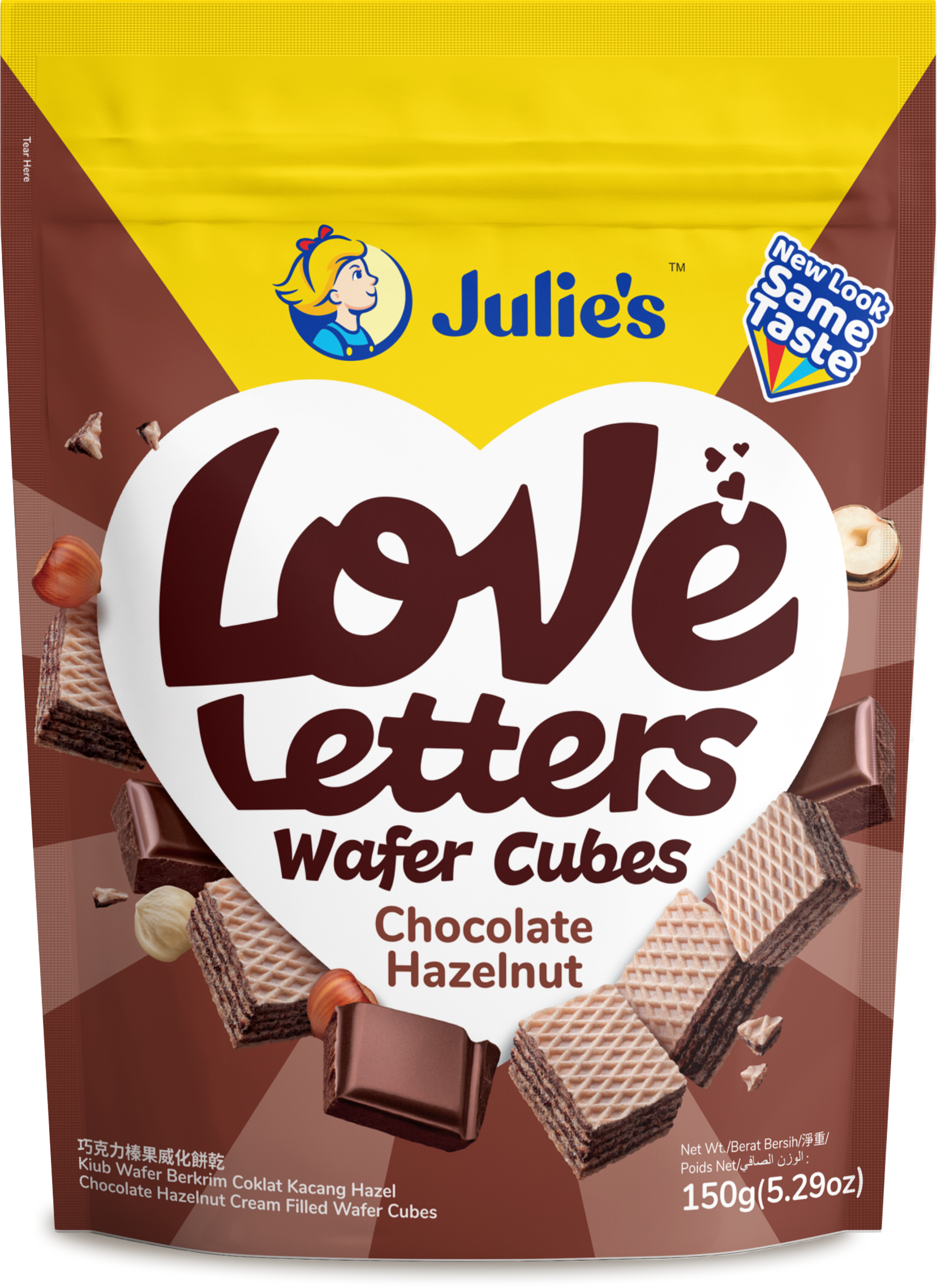 Julie’s Love Letters Wafer Cubes Chocolate Hazelnut 150g X 24 PKTS