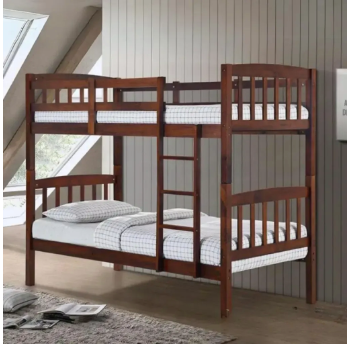 OK Detachable Natural Solid Rubberwood Dual Single Size Double Decker Bed Frame + mattress
