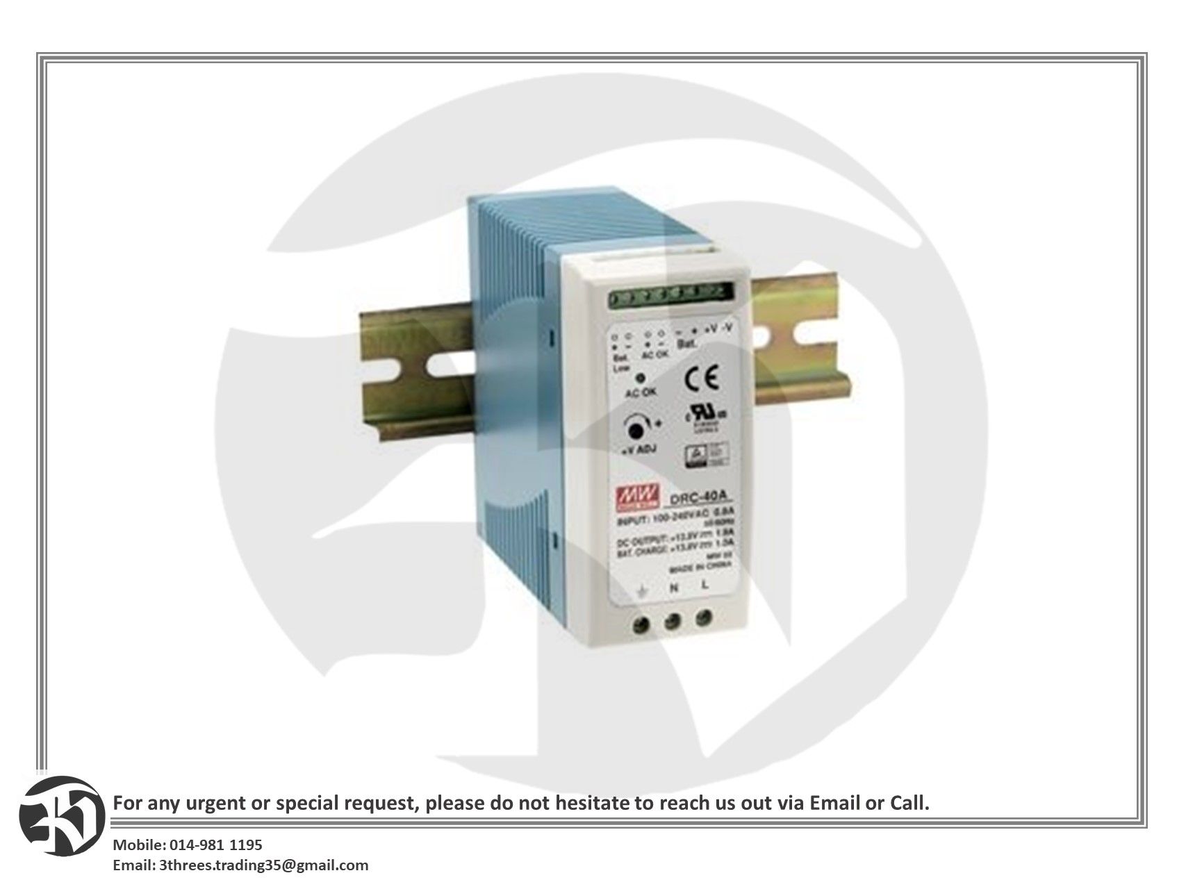 MEAN WELL-40W Single Output with Battery Charger (UPS Function) DRC-40