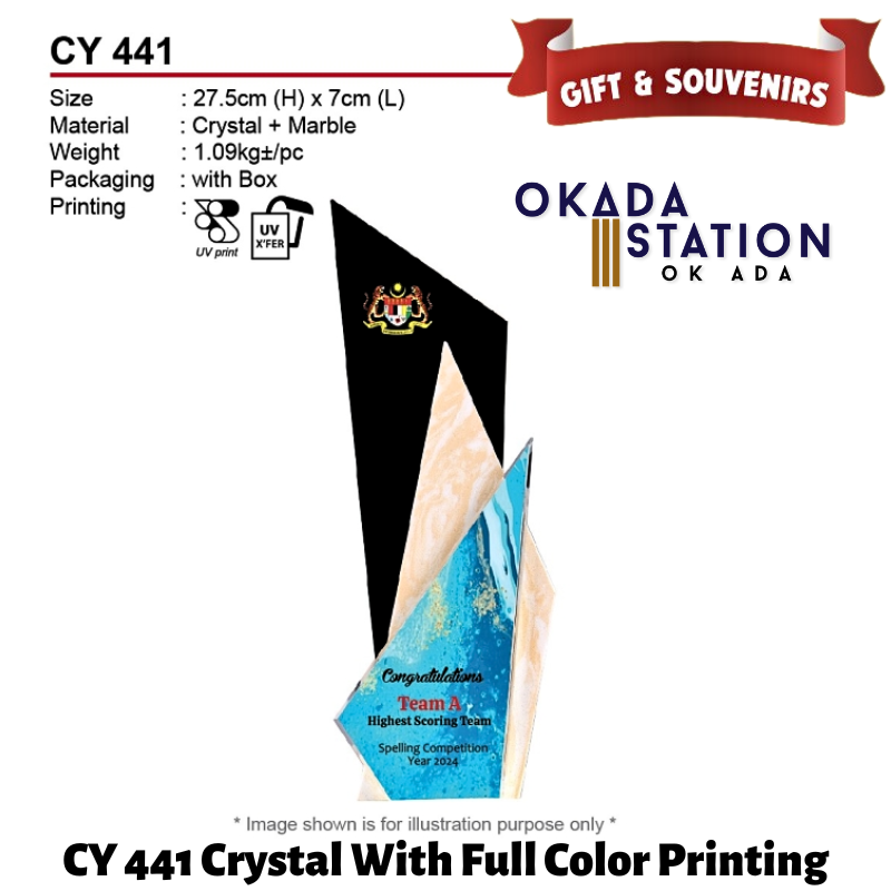 GIFT & SOUVENIRS : CY 441 CRYSTAL WITH FULL COLOR PRINTING / CRYSTAL AWARD / AWARD TROPHY / CRYSTAL / TROPHY / AWARD / CY 441 / 1.09Kg / 1PC