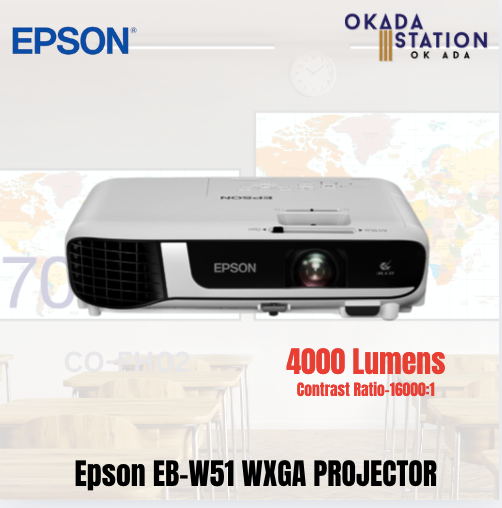 EPSON EB-W51 WXGA 4000 Lumen 3LCD Projector with HDMI Cable / EPSON PROJECTOR