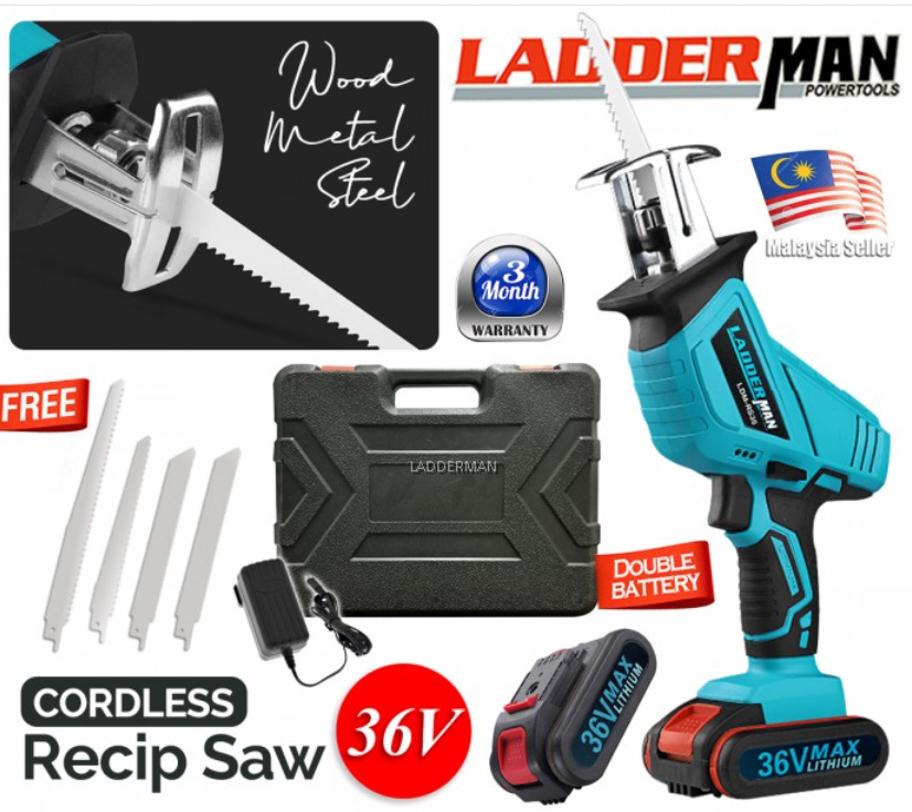 LADDERMAN LDM-RS36V CORDLESS RECIPROCATING SAW FOR WOOD METAL STEEL BONE WOODWORKING CUTTING