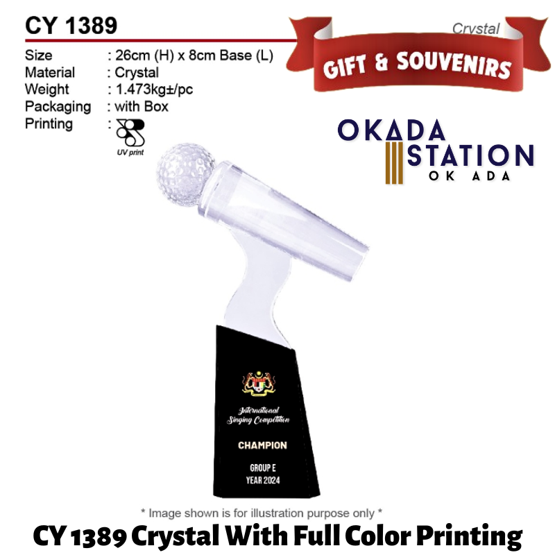 GIFT & SOUVENIRS : CY 1389 CRYSTAL WITH FULL COLOR PRINTING / CRYSTAL AWARD / AWARD TROPHY / TROFI / 26CM(H) / 1PC