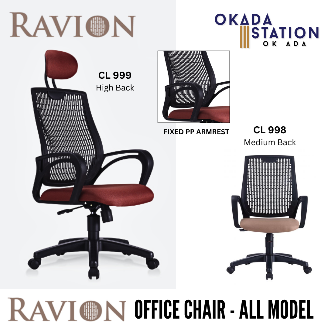 RAVION ERGONOMIC OFFICE CHAIR - ALL SIZE / SECRETARIAL SERIES / OFFICE CONFERENCE CHAIR / OFFICE SWIVEL CHAIR / TASK CHAIR / DIRECTOR CHAIR / OFFICE CHAIR / ADJUSTABLE FLIP ARMREST / PP BASE / FABRIC / PU LEATHER / RAVION