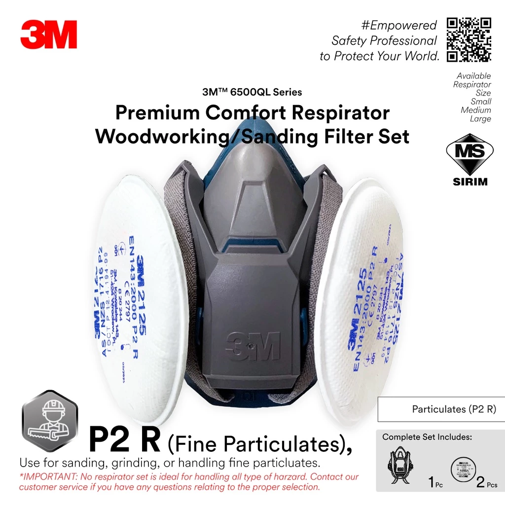 3M™ Premium Comfort Woodworking Respirator Set 6500QL Series