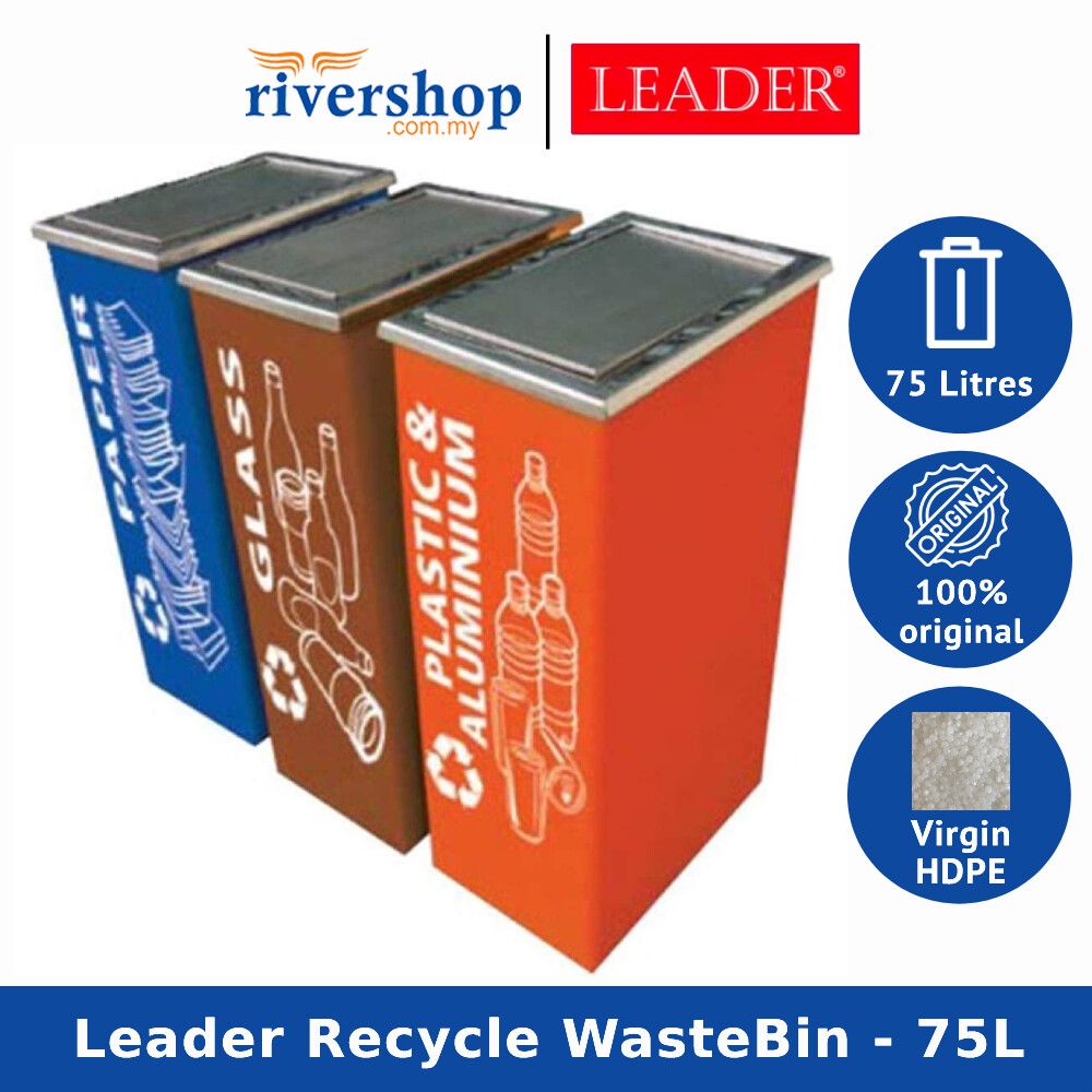 LEADER Stainless Steel Swing Top Recycling Recycle Garbage Wastebin 75L Dustbin Rubbish
