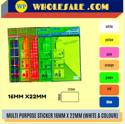 LABEL / MULTI PURPOSE / 16MM X 22MM / ALL COLOUR / STICKER LABEL / COLOUR LABEL