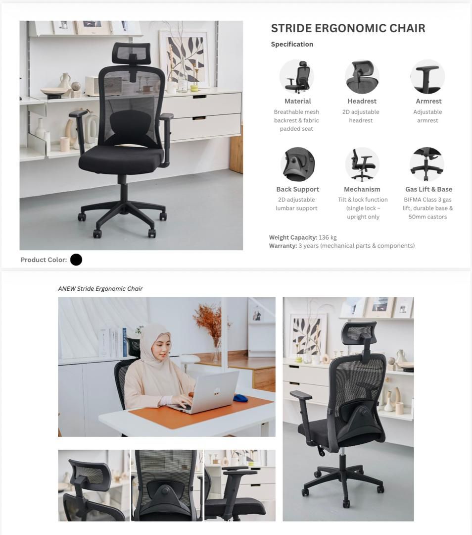 Ergonomic chair with the headrest black colour