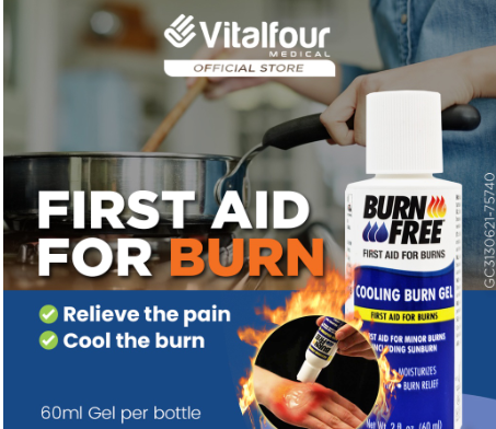 VITALFOUR BURNFREE HYDROGEL BURNSHIELD FIRST AID BURN GEL FIRST AID FOR BURN PAIN RELIEVING (60ML GEL PER BOTTLE)