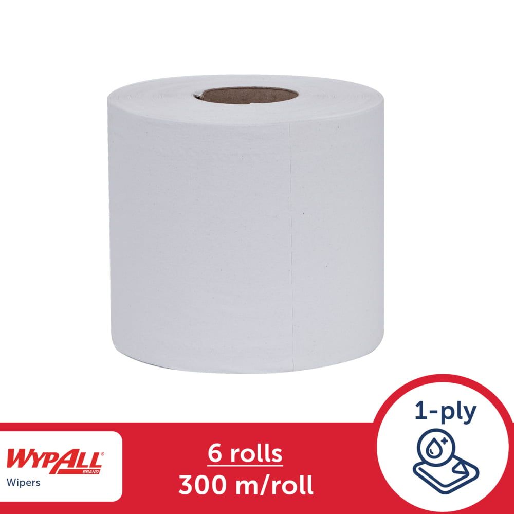 WypAll庐 L10 Roll Control Wipers (28888), White 1-Ply, 6 Rolls / Case, 300m / Roll (6,000 Sheets)