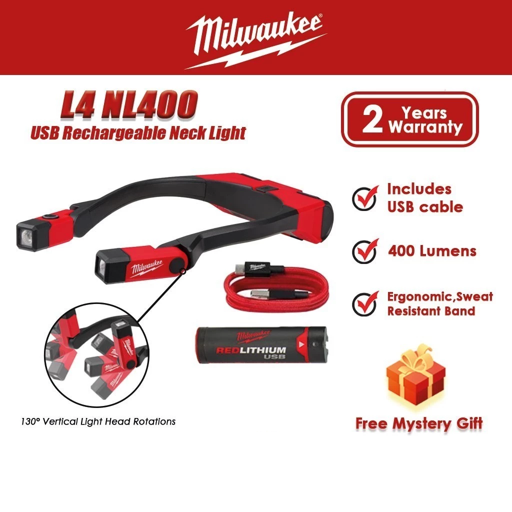 MILWAUKEE L4 B3 USB Rechargeable 400 Max Lumens Neck Light - L4 NL400-301
