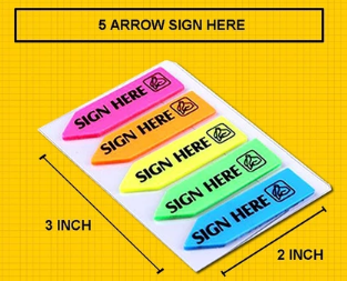 * 5 Arrow Sign Here Sticky Note