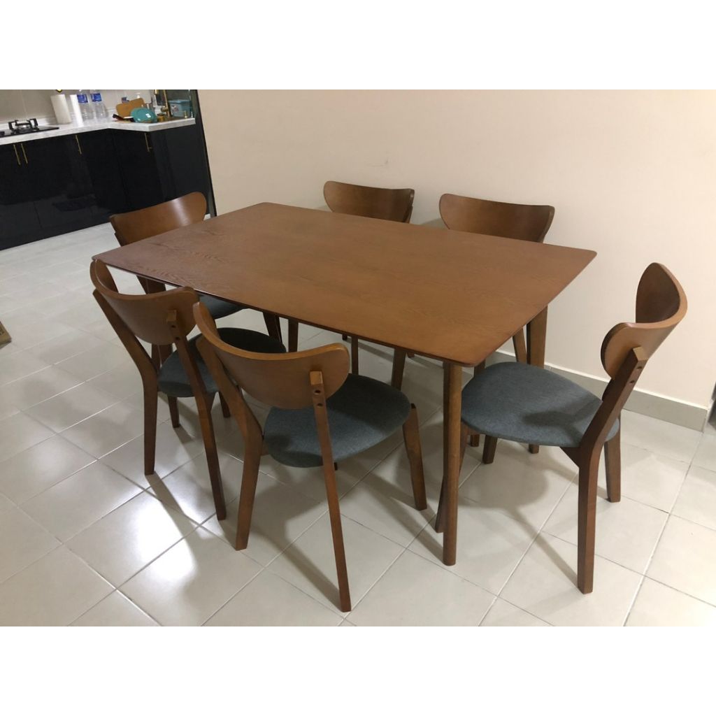 Dining Room Set Wood Dining Table Dining Chair 1+6 Kayu