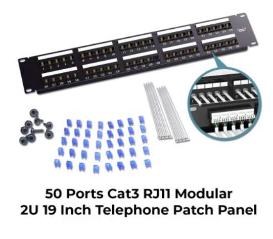 25 / 50 PORTS CAT3 RJ11 MODULAR 1U / 2U 19 INCH TELEPHONE PATCH PANEL