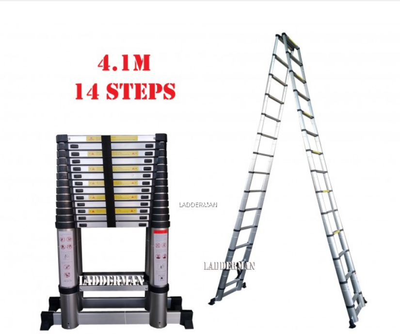 DS41 DOUBLE-SIDED TELESCOPIC ALUMINIUM LADDER WITH STABILIZE BAR 4.1M