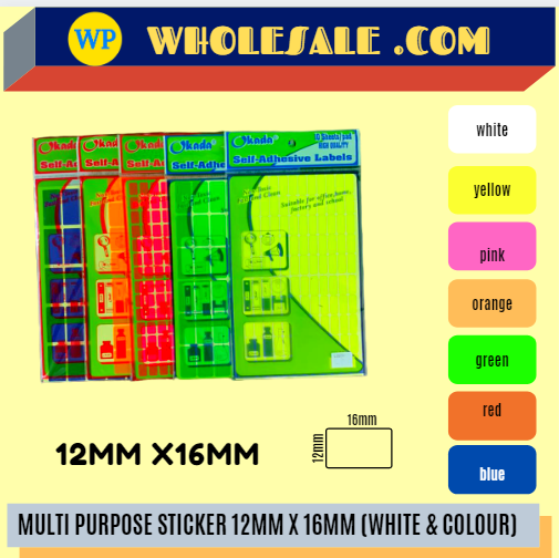 LABEL / MULTI PURPOSE / 12MM X 16MM / ALL COLOUR / STICKER LABEL / COLOUR LABEL
