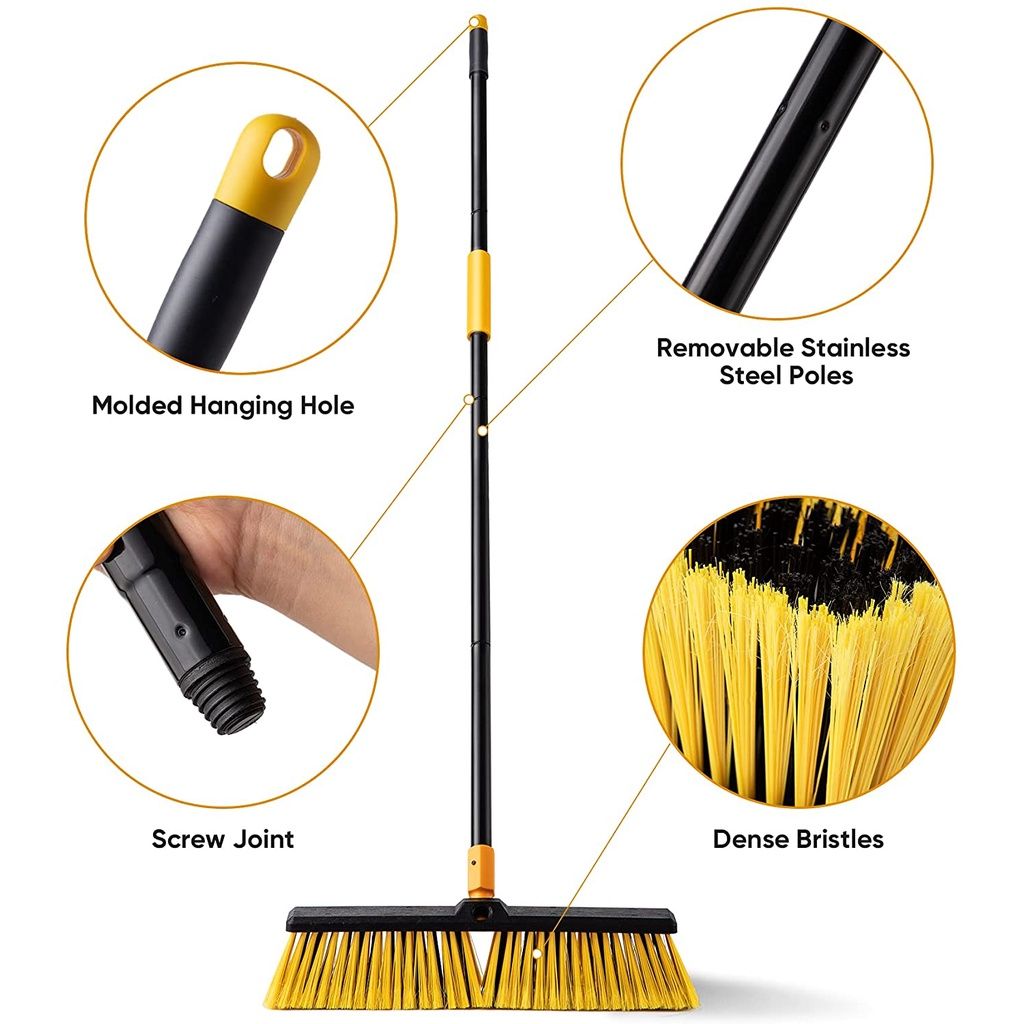 60cm Push Broom Heavy-Duty Outdoor Commercial Broom Brush Stiff Bristles