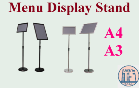 Menu Display Stand / Poster Frame with Adjustable Height ( A4 & A3 Size) Black or Silver