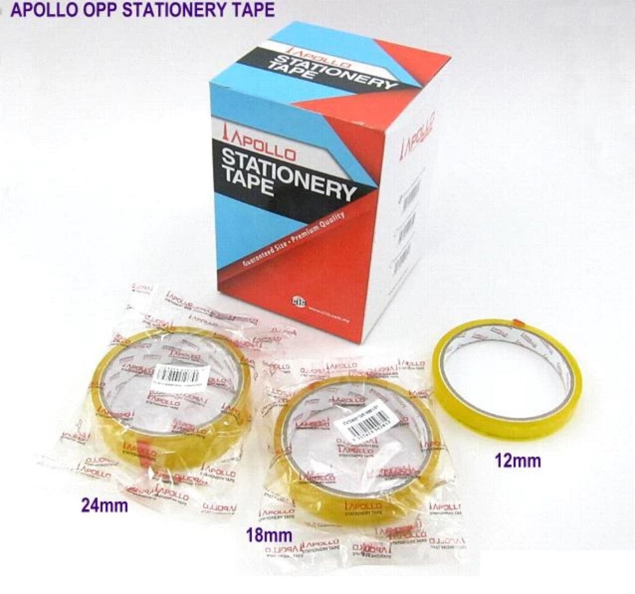 Apollo Stationery Tape 12mm,18mm,24mm x 30 yards Transparent OPP Stationary Tape
