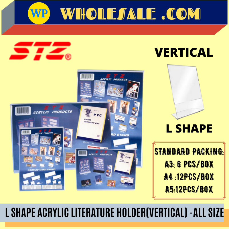 STZ / LITERATURE HOLDER / L SHAPE / ACRYLIC / VERTICAL / ALL SIZE / A3 / A4 / A5 / HOLDER