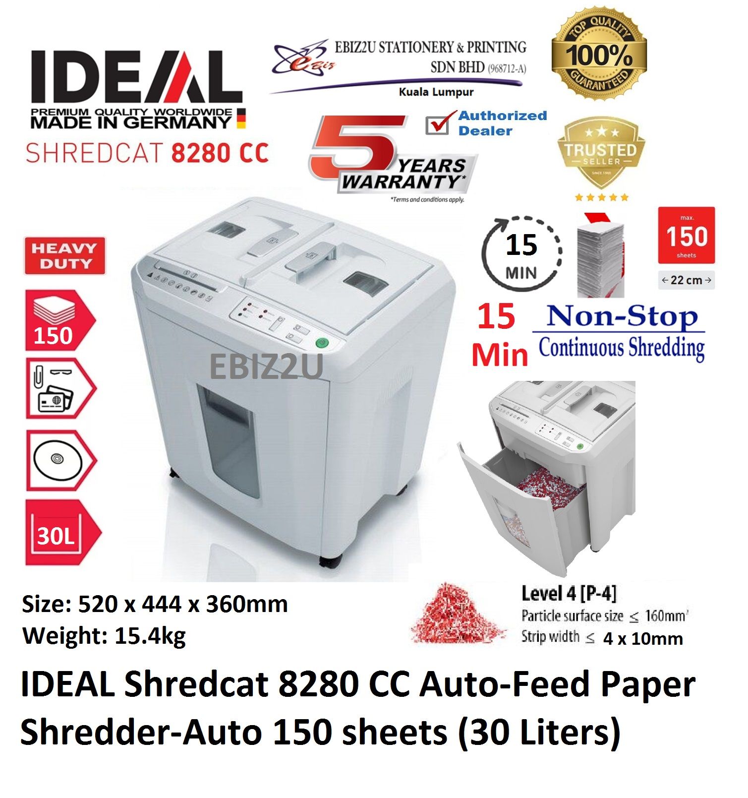 IDEAL Shredcat 8280 CC Auto-Feed Paper Shredder-Auto 150 sheets (30 Liters) (Cross Cut, Paper Shredder, Shredder Machine, 8280C, 8280CC, Office Shredder, Mesin Penghancur Kertas, Heavy Duty Shredder, Heavy Duty Paper Shredder)