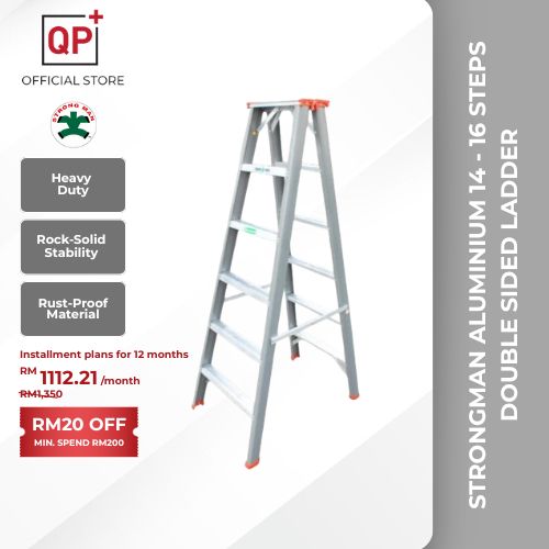 [HEAVY DUTY] STRONGMAN ALUMINIUM 14 - 16 STEPS DOUBLE SIDED LADDER l TANGGA LIPAT l 梯子-DOUBLE SIDED,14 STEPS