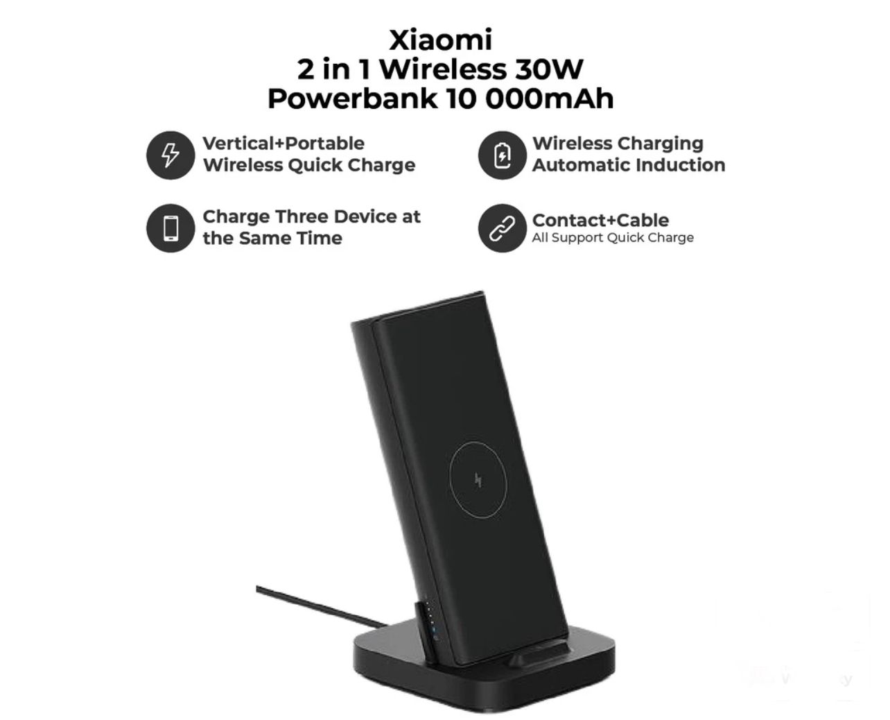 Xiomi Xiaomi Mi 2 In 1 Wired Wireless Powerbank Charger Stand 30W (WPB25ZM) Fast Charge Powerbank 10000mAh Detachable Design