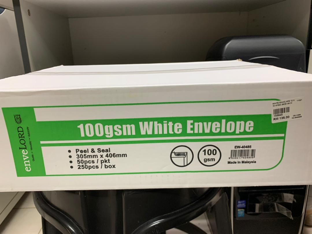 WHITE ENVELOPE 12 X 16 NP300 250SH/BOX