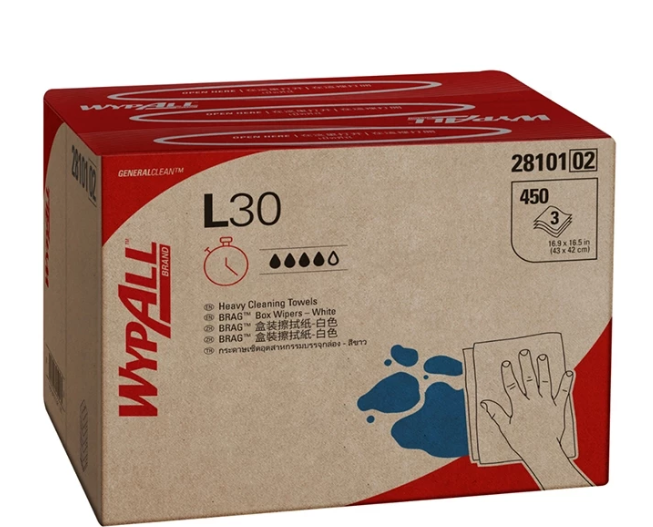 Kimberly-Clark Wypall L30 (28101) 3-Ply Wipers Brag Box (450 Sheets) Cleaning Tissue