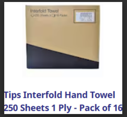 Tips Interfold Hand Towel 250 sheets 1 ply - pack of 16