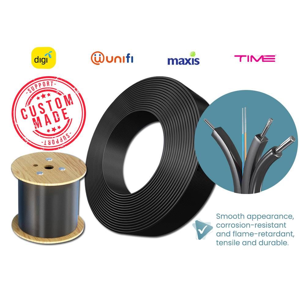 FTTH FIBER OPTIC 2CORE DROP CABLE SINGLEMODE CABLE FOR UNIFI MAXIS DIGI TIM