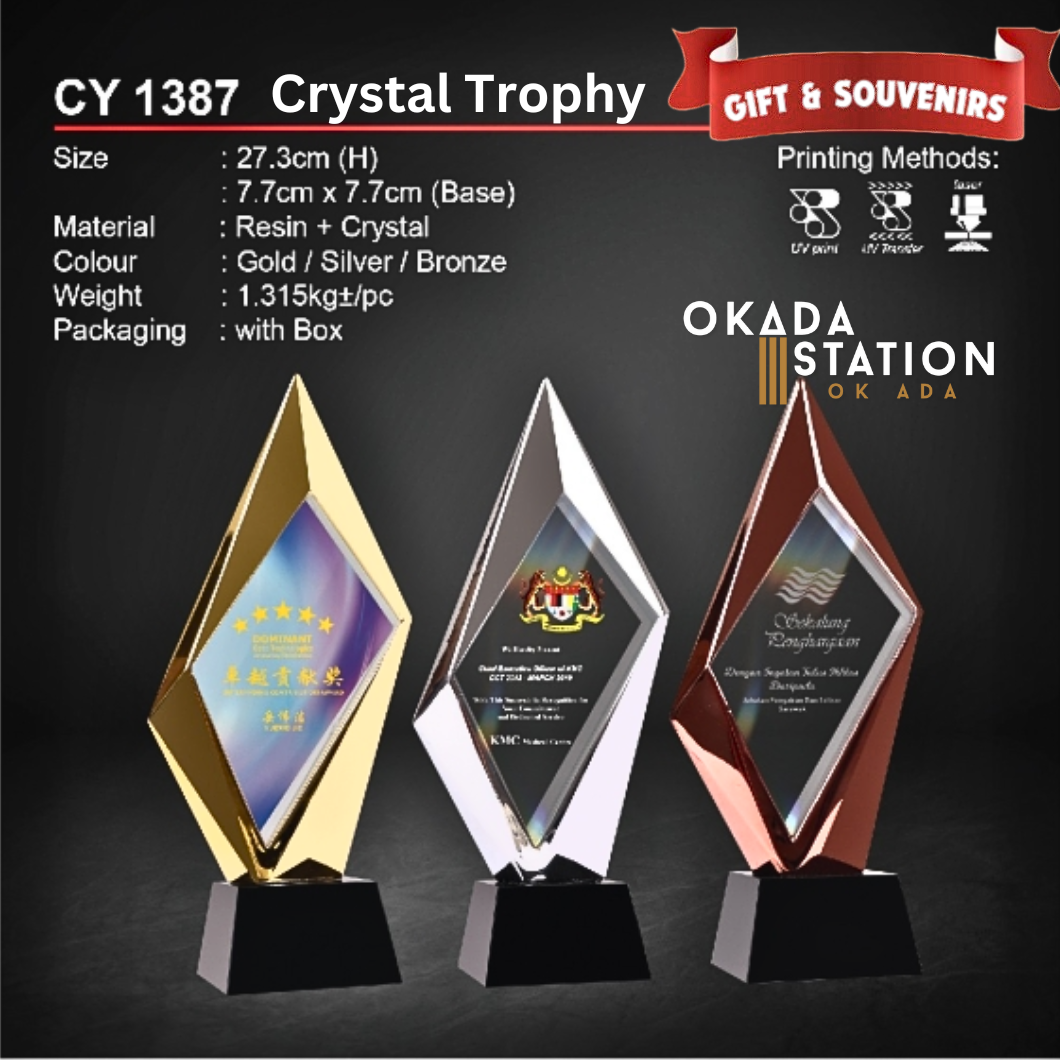 OKADA GIFT & SOUVENIRS: CY 1387 CRYSTAL TROPHY WITH PRINTING / RESIN + CRYSTAL / CRYSTAL AWARD / CRYSTAL / TROPHY / AWARD / CY 1387 / 1.315KG