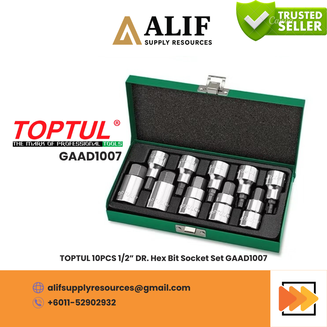 TOPTUL 10PCS 1/2 DR. Hex Bit Socket Set GAAD1007