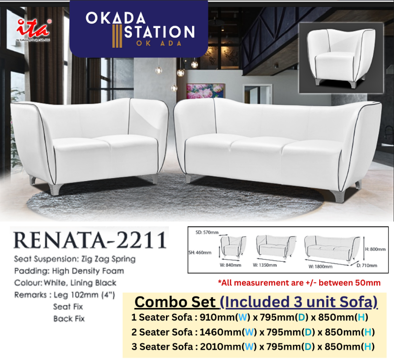 RENATA SERIES OFFICE SOFA / PU LETHER / FABRIC / 2 + 3 SEATERS SET