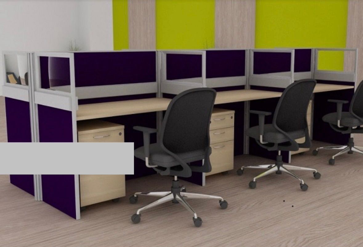 Office Partition Workstation (6 Seater) Model : KT-PW22(FG) (4680W x 1245D MM) 1 Set + 6 unit Ergonomic High Back Chair + 6 unit 3 Drawer Mobile Padestal