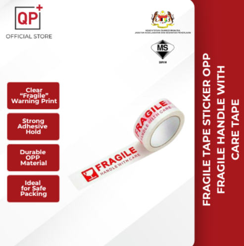 FRAGILE TAPE STICKER OPP FRAGILE HANDLE WITH CARE TAPE PITA MUDAH PECAH 48MM X 70M l PEMEGANG l 手柄-